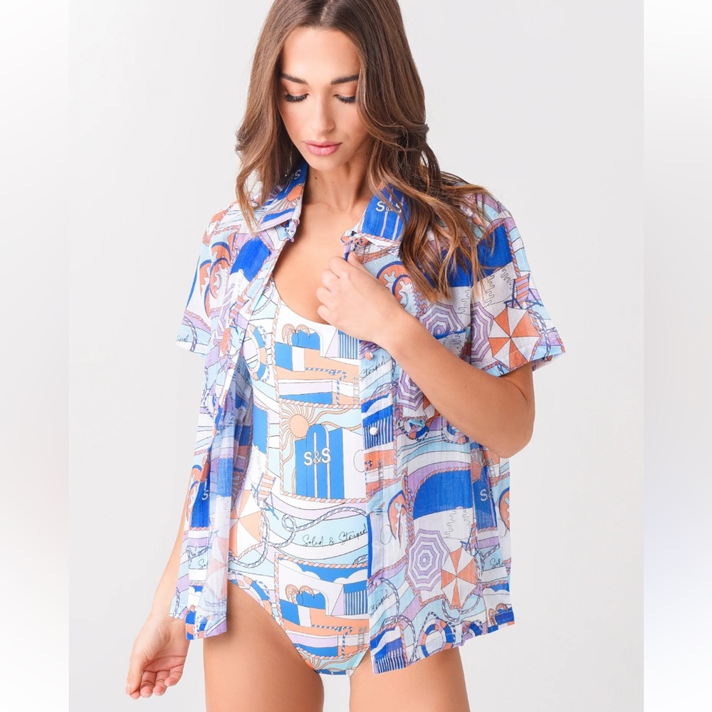 Solid & striped Cabana Button Down Shirt in Postcard print (Xs)